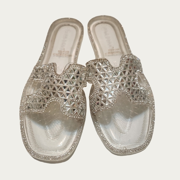 Wild Diva CLEAR MIRRORED Glam Slide Sandals, SIZE 7 - Picture 1 of 10